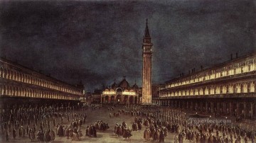 Francesco Guardi Painting - Nighttime Procession in Piazza San Marco Venetian School Francesco Guardi